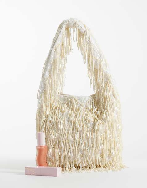 New Look tassel beaded grab bag in white - view 1
