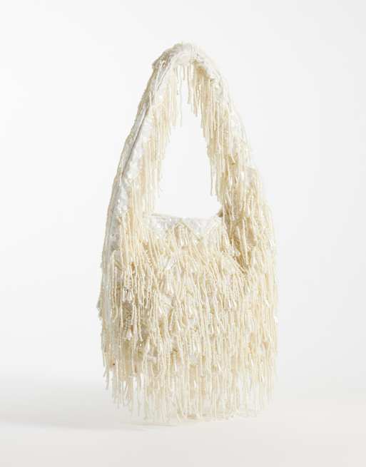 New Look tassel beaded grab bag in white, 2 of 4