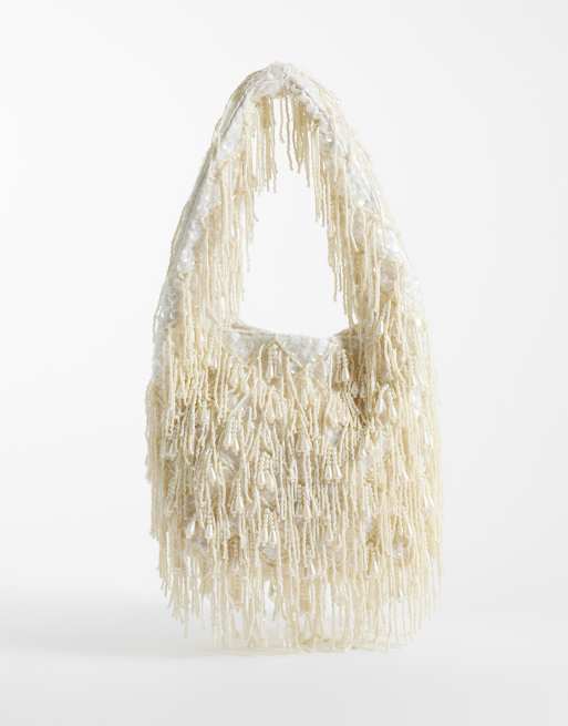 New Look tassel beaded grab bag in white, 3 of 4