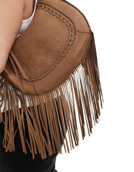 New Look tassel cross body suedette bag in tan, 2 of 4