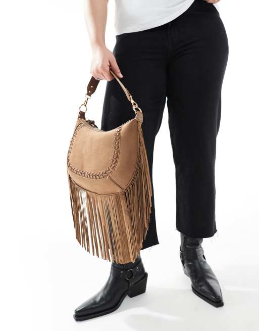 New Look tassel cross body suedette bag in tan, 4 of 4