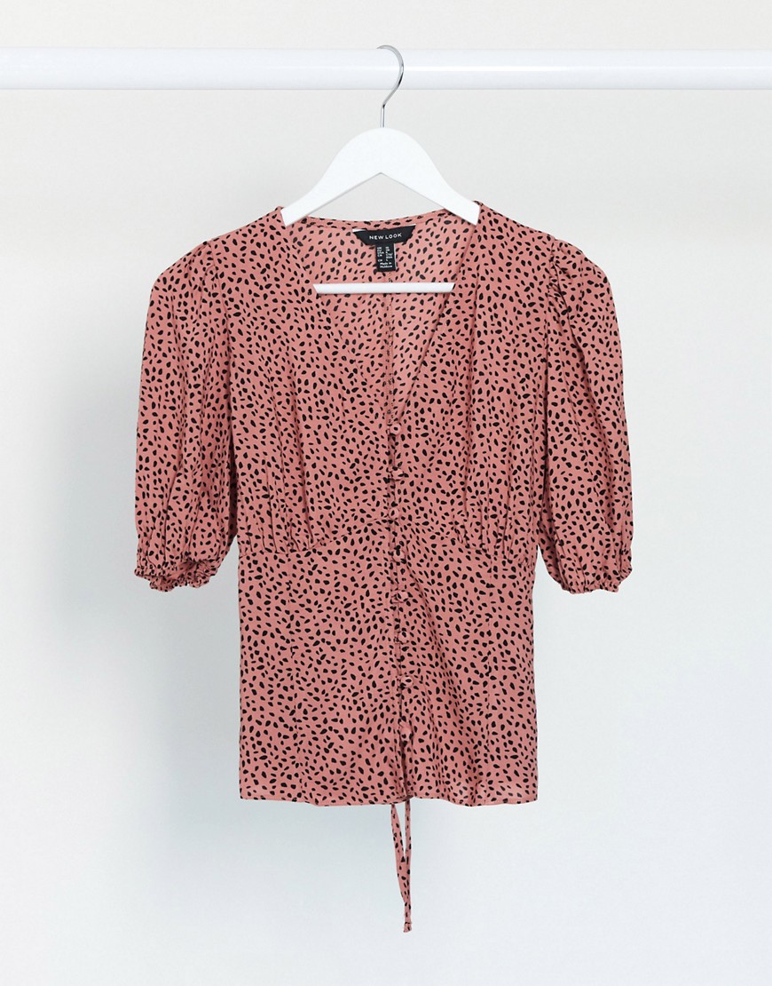 New Look tea blouse in pink floral pattern