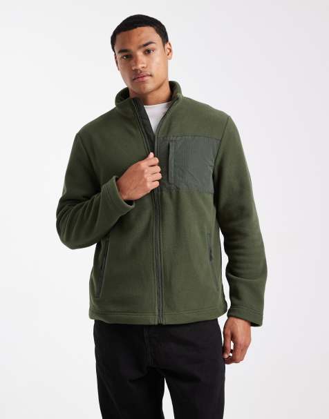 New Look tech fleece jacket in dark green - view 1