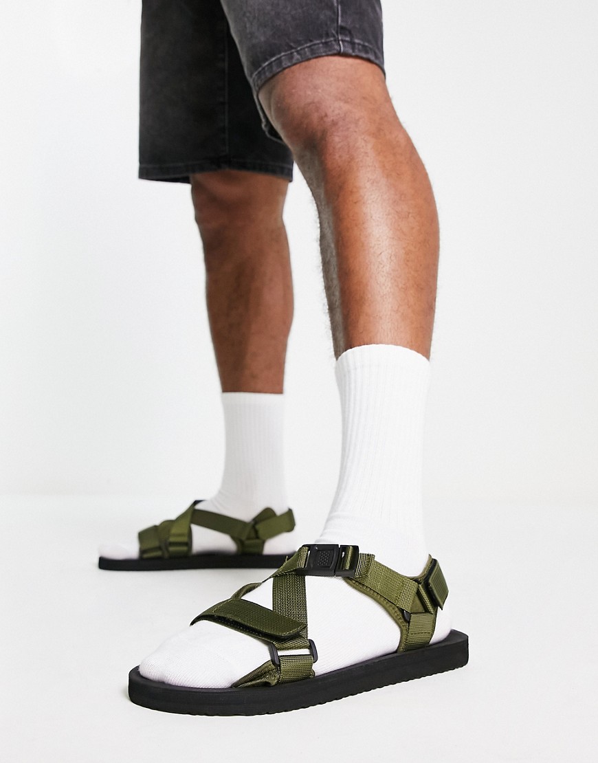 New Look Technical Sandals In Dark Khaki-green