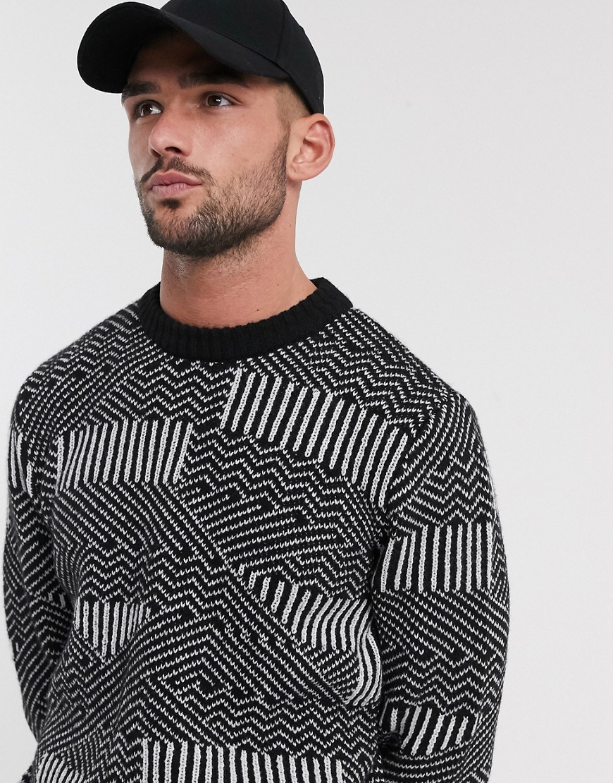 New Look Techno Pattern Sweater In Black