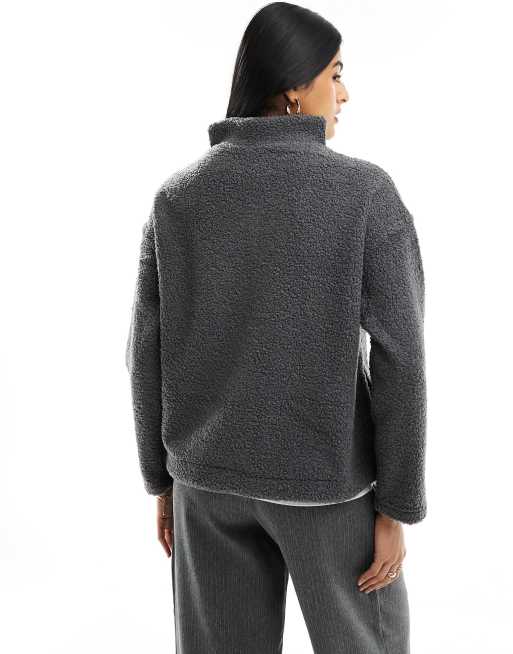 New Look teddy 1 4 zip jumper in grey