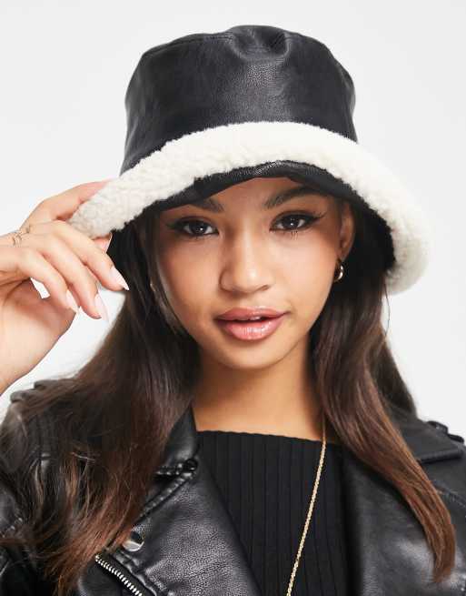 Black leather sales bucket hat