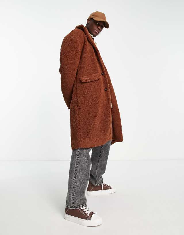 New Look teddy borg overcoat in rust