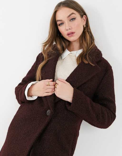 New Look teddy boucle tailored coat in burgundy