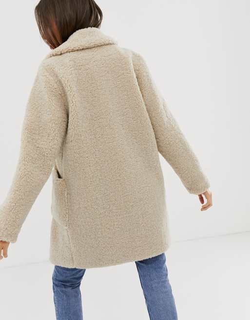 New look teddy coat cream sale