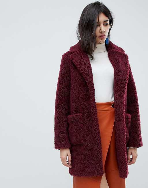 Burgundy teddy bear coat sale