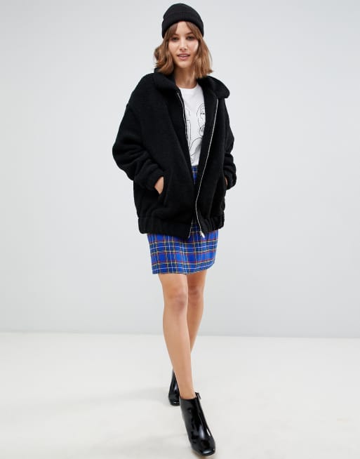 New look teddy faux fur bomber 2025 jacket in black