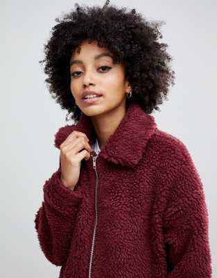 New look teddy faux fur bomber jacket hotsell in rust