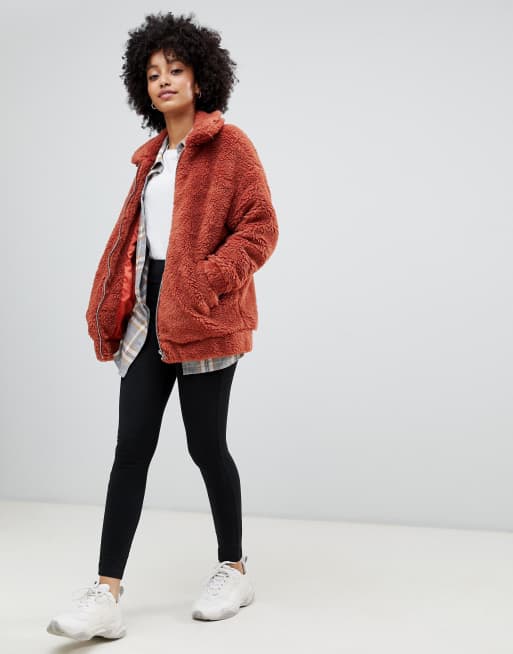 New look rust outlet faux fur coat