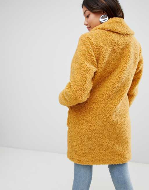 New look on sale mustard fur coat