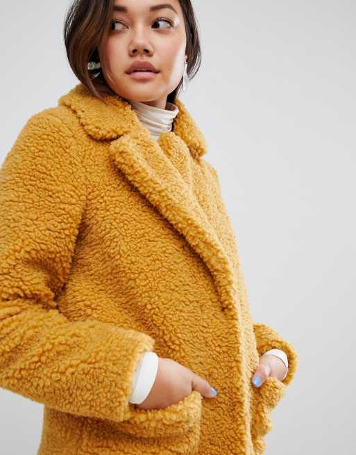 New look on sale mustard fur coat