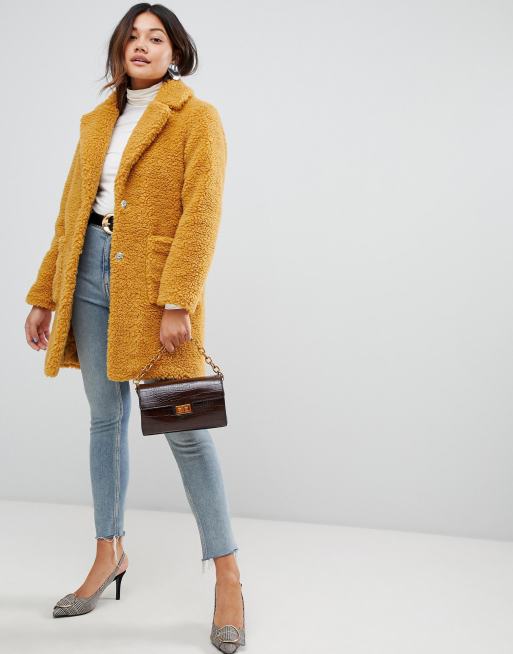 New look clearance yellow fur coat