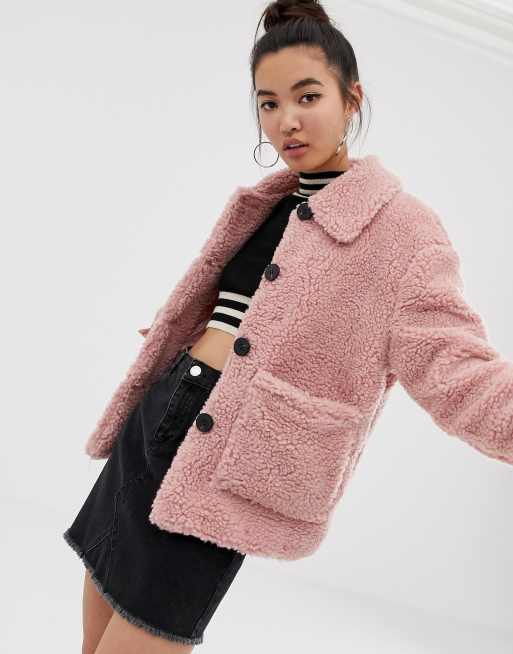 Asos pink store teddy coat