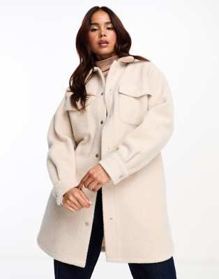 New Look - Teddyfell-Hemdjacke in Creme-Weiß