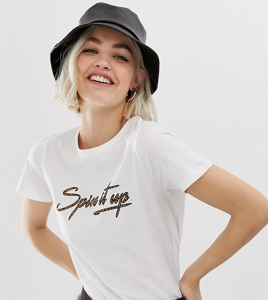 New Look tee with spice slogan t-shirt in white