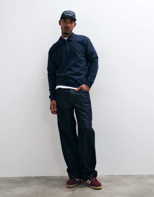 New Look tekstureret strik polo med 1/4-lynlås i marineblå, 4 af 5