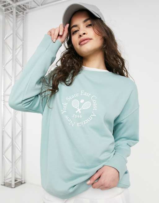 New Look tennis club sweatshirt in light green ASOS