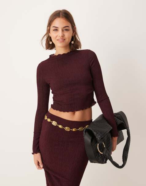 New Look texture long sleeve funnel neck top in burgundy (part of a set) - view 1