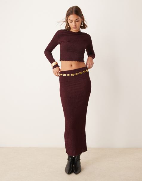 New Look texture midi skirt in burgundy (part of a set) - view 1