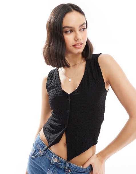 New Look textured button down waistcoat in black - view 1