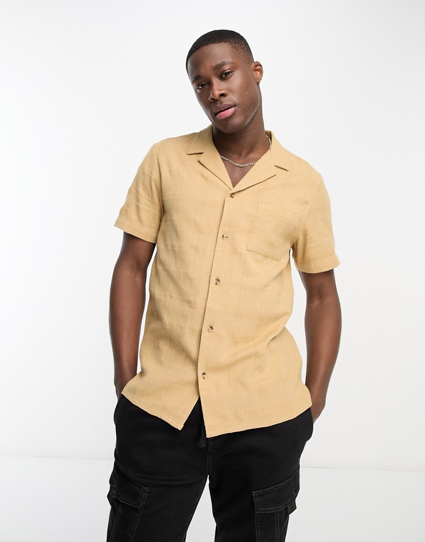 textured camp collar shirt in tan-Brown