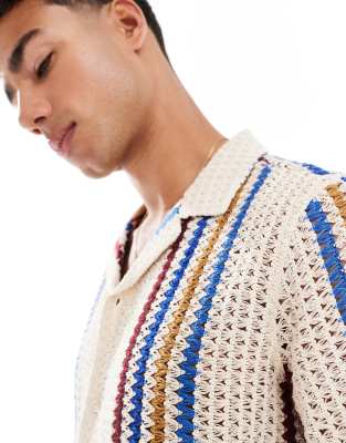 New Look textured crochet shirt in multi (Part of a set)