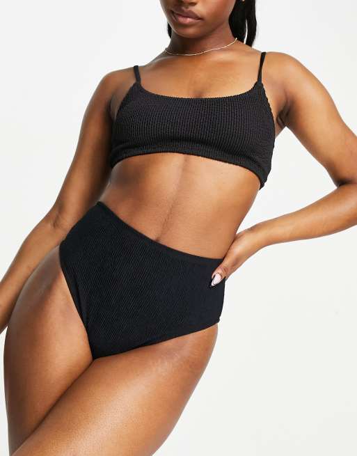 Extra High Waisted Bikini Bottom. Textured Black. 