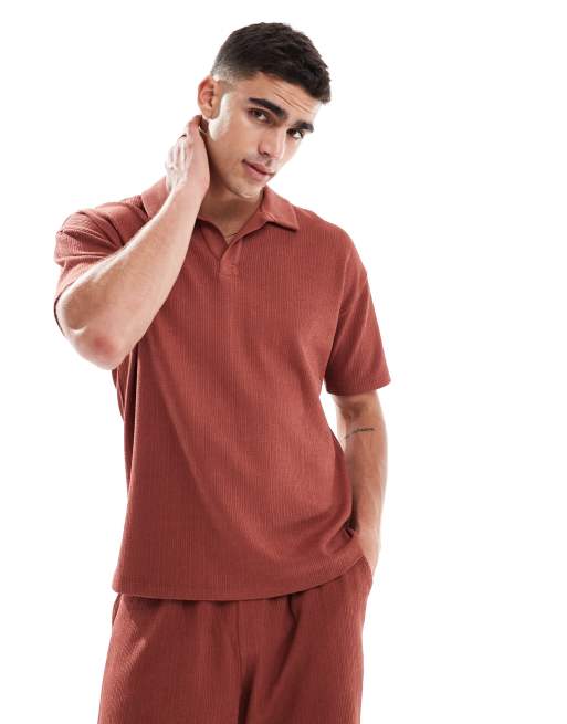 New Look textured jersey polo shirt in rust (Part of a set)