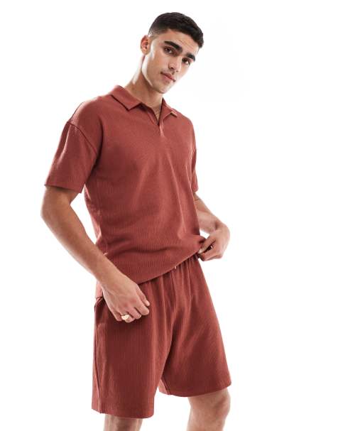 New Look textured jersey shorts co-ord in rust - view 1