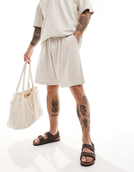 New Look textured jersey shorts in stone (part of a set)