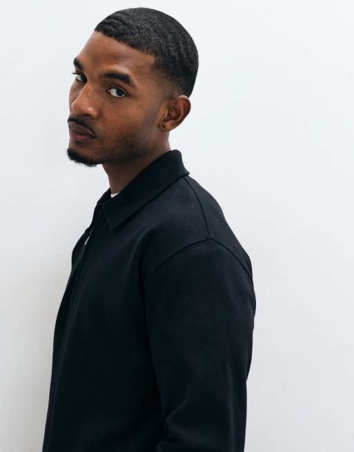New Look textured knit 1/4 zip polo in black, 2 of 5