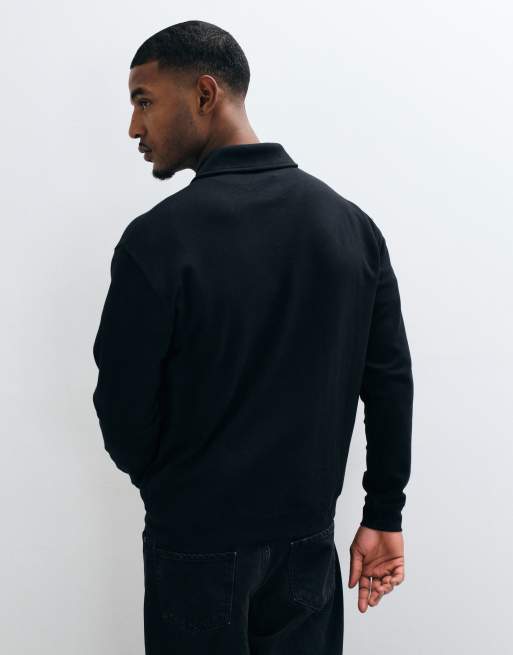 New Look textured knit 1/4 zip polo in black, 3 of 5