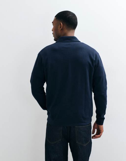 New Look textured knit 1/4 zip polo in navy, 3 of 5