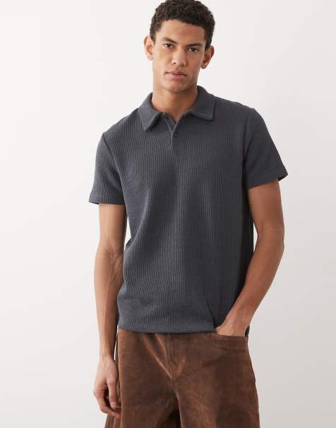 New Look textured knitted polo t-shirt in blue - view 1