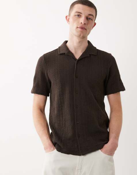 New Look textured knitted revere shirt in rust