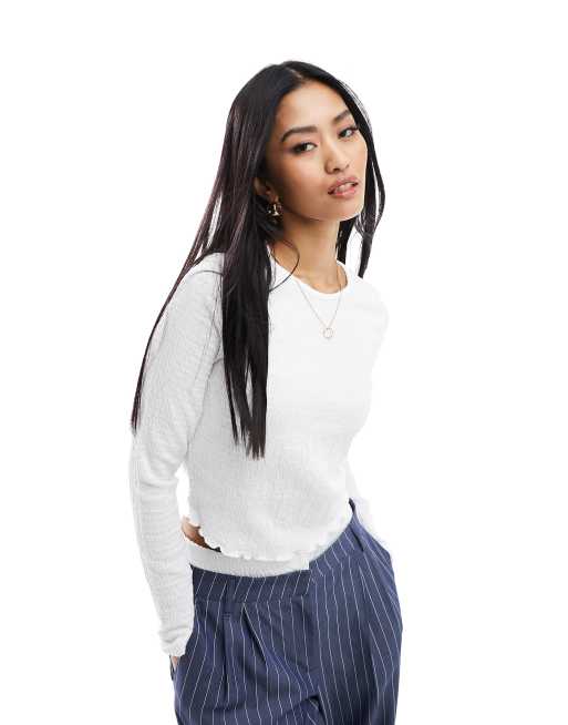 New Look textured long sleeve baby tee in cream | ASOS