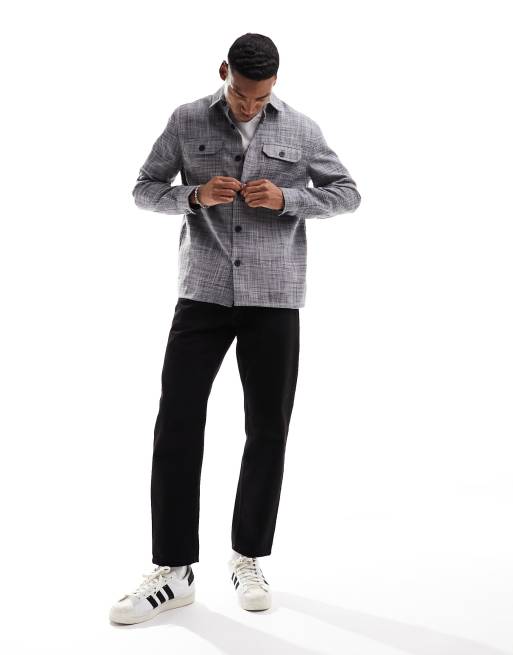 New Look textured overshirt in mid-grey