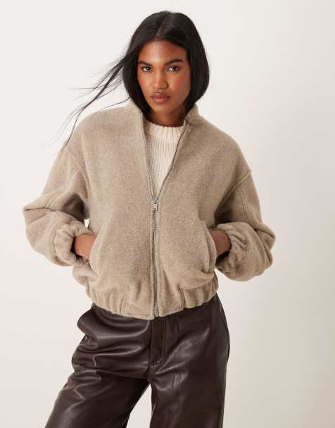New Look textured oversized bomber jacket in mink - view 1