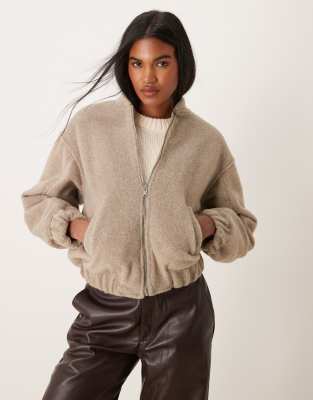 [New Look] New Look textured oversized bomber jacket in mink-Neutral 16 BEIGE