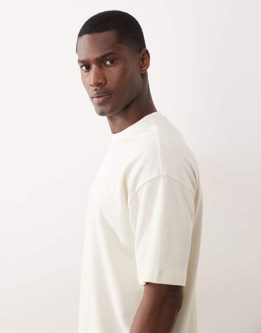 New Look textured oversized t-shirt in cream, 4 of 5