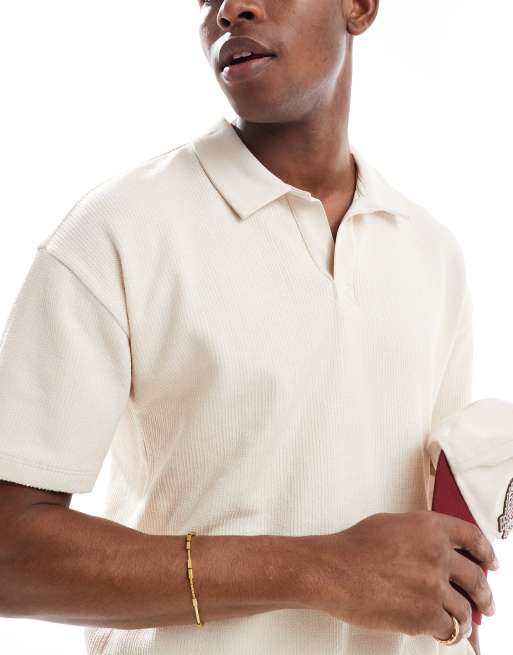 New Look textured polo co-ord in oatmeal , 2 of 4