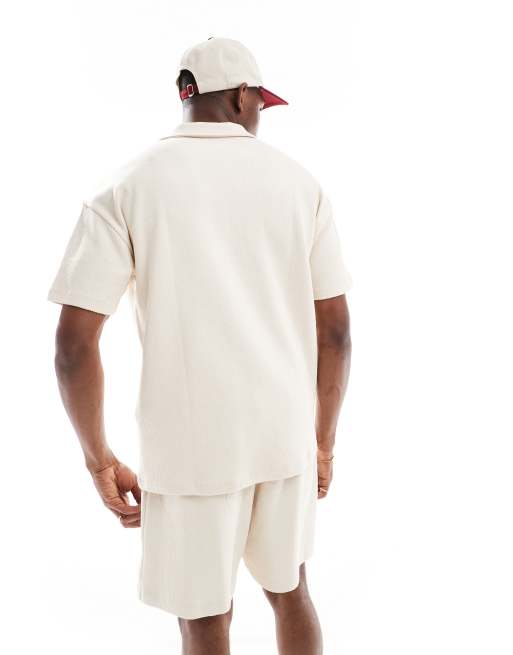 New Look textured polo co-ord in oatmeal , 4 of 4