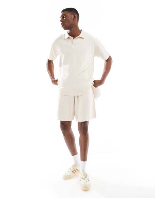 New Look textured polo in oatmeal (part of a set)