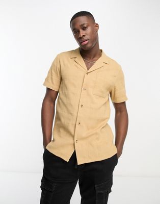 New Look textured revere collar shirt in tan - ASOS Price Checker