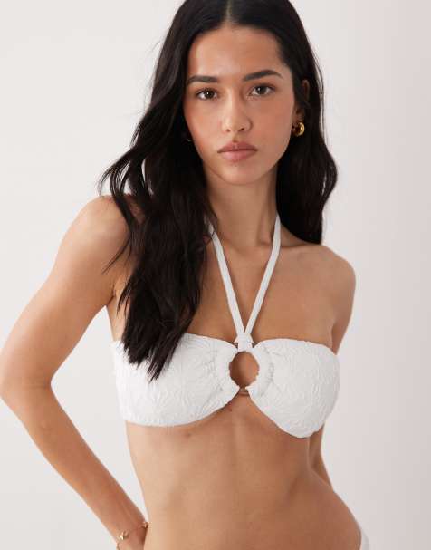 New Look textured ring detail bikini top in white - view 1